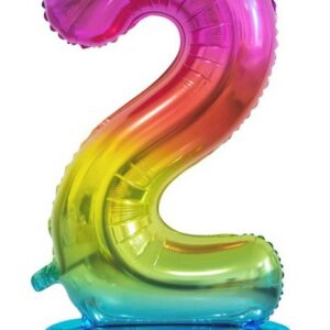 Number Rainbow Färgglad sifferballong 2 i folie med bas 74 cm
