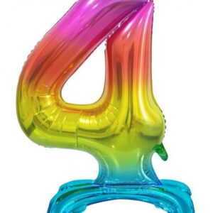 Number Rainbow Färgglad Siffra 4 Folieballong med Bas 74 cm