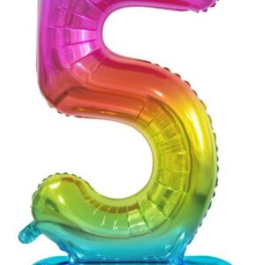 Number Rainbow Färgglad nummer 5 folieballong med bas 74 cm