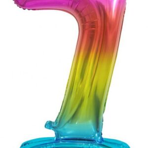 Number Rainbow Färgglad Nummer 7 Folieballong med Bas 74 cm