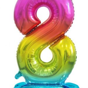 Number Rainbow färgglad folieballong nummer 8 med stativ 74 cm