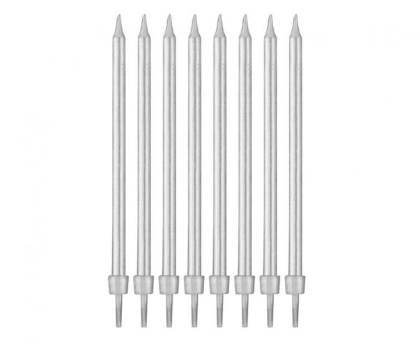 Colour Silver födelsedagsljus, 8-pack, 10 cm