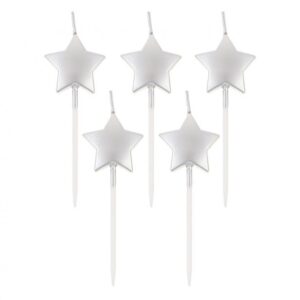 Star Metallic Silver födelsedagsljus, 5-pack