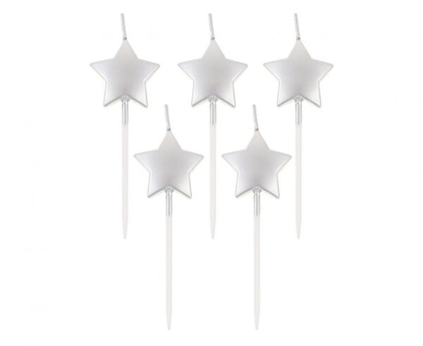 Star Metallic Silver födelsedagsljus, 5-pack