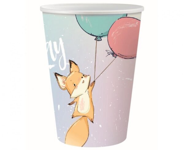 Fox Balloon Happy Birthday pappersmuggar, 6-pack, 270 ml