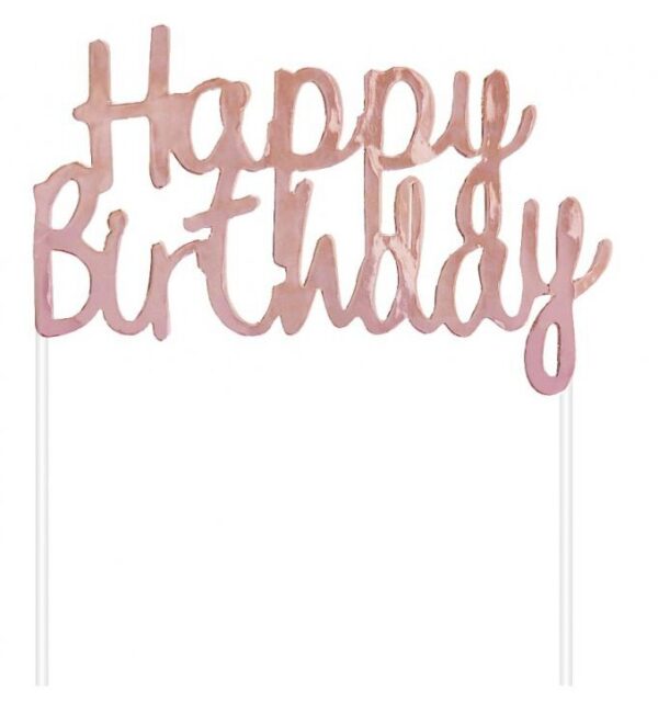 Happy Birthday cake decoration i roséguld 11x14 cm