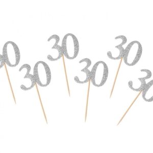 Happy Birthday Silver 30 Dekorationspinnar Set om 6