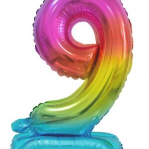 Number Rainbow färgglad mini nummer 9 folieballong med bas 38 cm