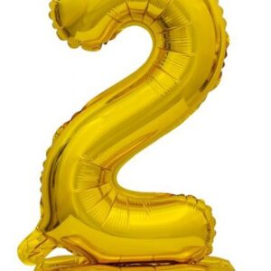 Number B&C Gold mini folieballong siffra 2 med bas 38 cm