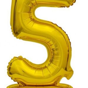 Number B&C Gold Mini Folieballong Siffra 5 med Bas 38 cm