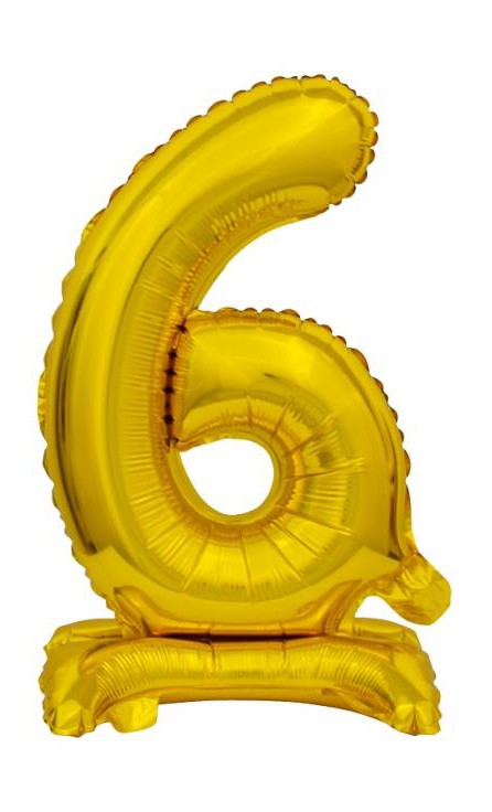 Number B&C Gold mini folieballong nummer 6 med bas 38 cm