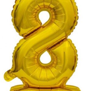 Number B&C Gold Mini Folieballong Siffra 8 med Ställ 38 cm