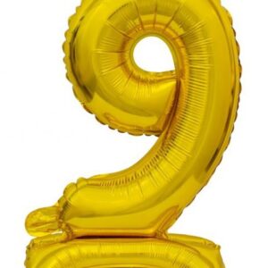 Number B&C Gold mini 9 folieballong med bas 38 cm