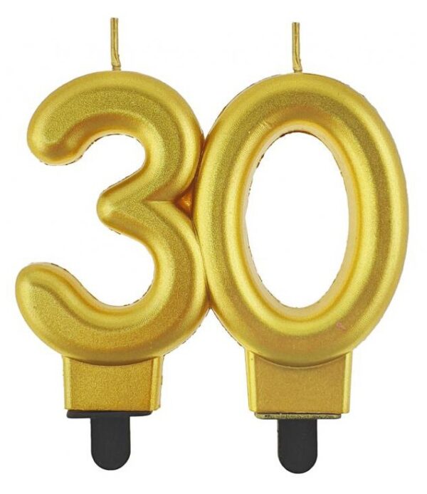 Guldfärgad siffertårtljus 30, 8 cm
