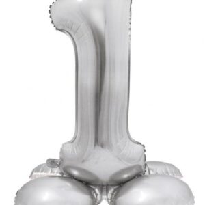 Siffra 1 silver folieballong med bas, 72 cm
