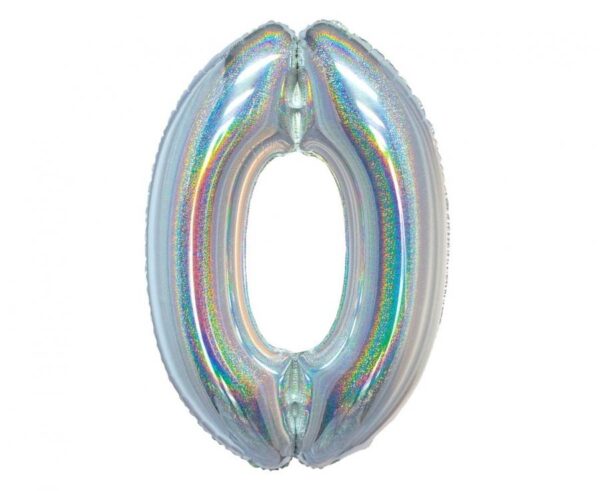 Number Holographic Silver, Silver nummer 0 folieballong 76 cm