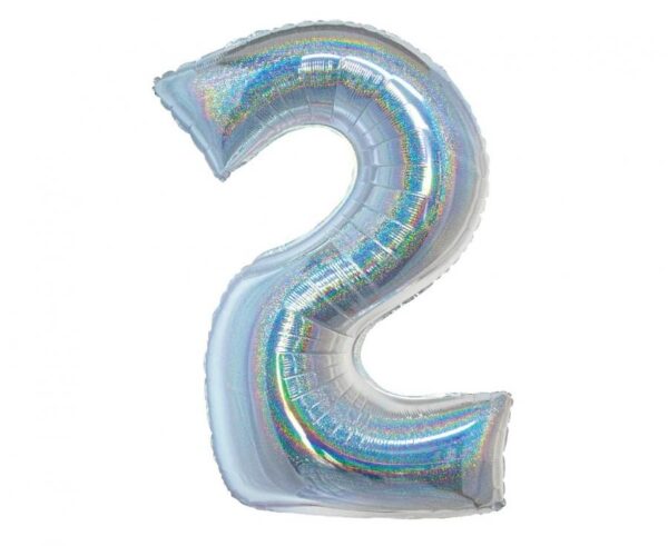 Number holografisk silverfolieballong siffra 2, 76 cm