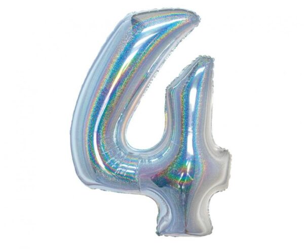 Number Holographic Silver, Silver nummer 4 folieballong 76 cm