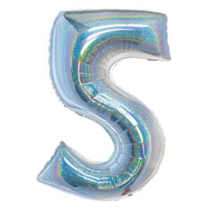 Siffra 5 holografisk silver folieballong 76 cm