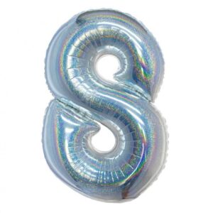 Holografisk silverballong siffra 8 i folie 76 cm