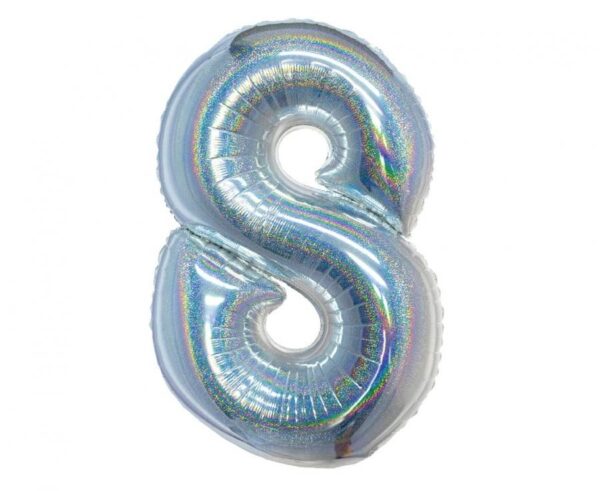 Number holografisk silver ballong siffra 8, 76 cm