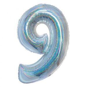 Siffraballong holografisk silver nummer 9, 76 cm