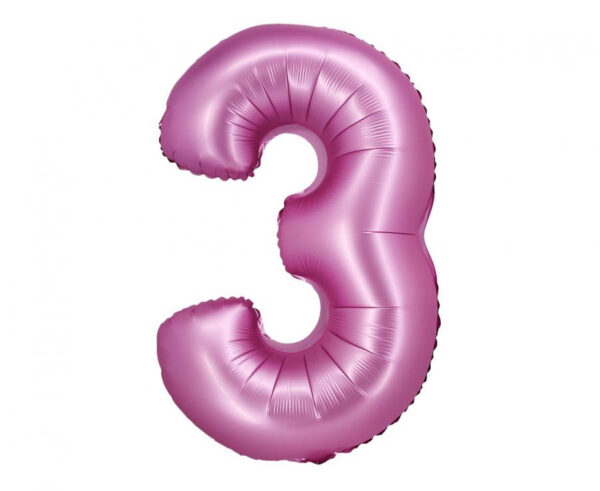 Number Satin Pink, rosa folieballong nummer 3, 76 cm