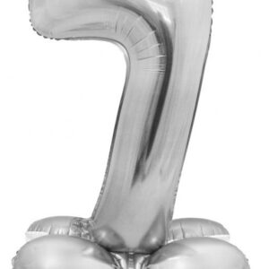 Siffra 7 silver folieballong med bas 72 cm