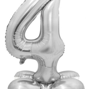Siffra 4 silver folieballong med bas 72 cm