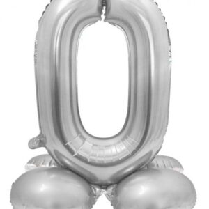 Siffra 0 Silver Folieballong med Stativ 72 cm