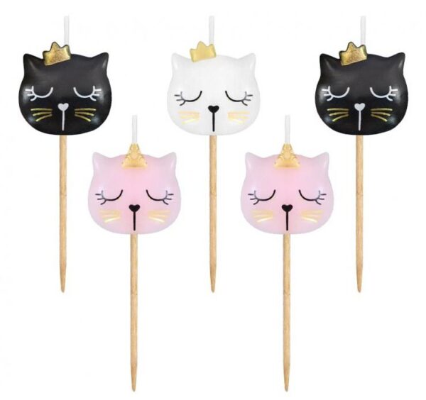 Animals Eyelash Katt Tårtljus Set, 5 delar