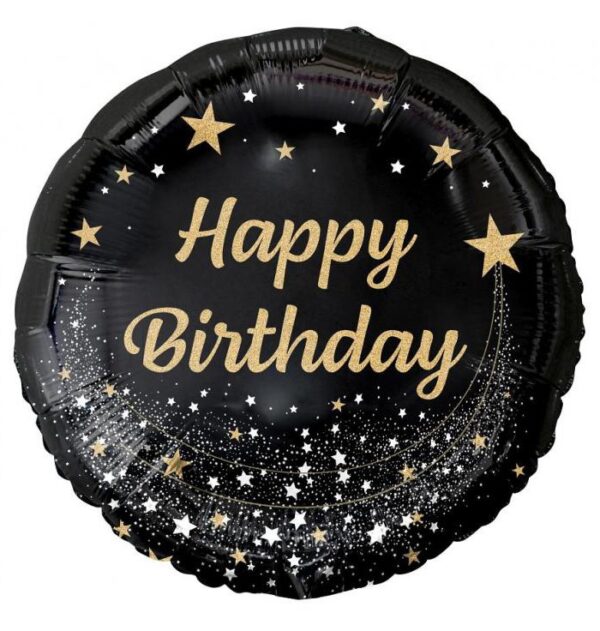 Happy Birthday folieballong svart 36 cm