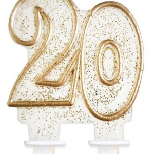 Födelsedagsljus med glitter, nummer 20, guld