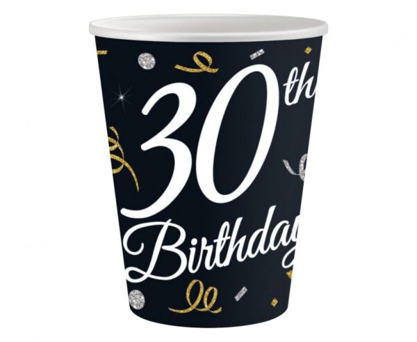 Happy Birthday B&C Happy Birthday 30 Pappersmuggar, 6-pack, 200 ml