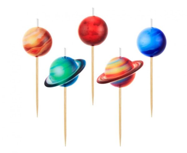 Space Planet Planet Tårtljus, Set med 5