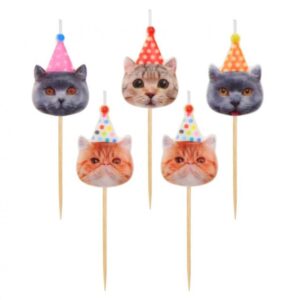Animals Party katt tårtljus, set med 5 ljus