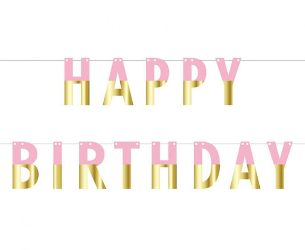 Happy Birthday Pink Gold pappersbanner 160 cm
