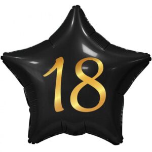 Happy Birthday Svart Svart Happy Birthday 18 Stjärnformad Folieballong 44 cm