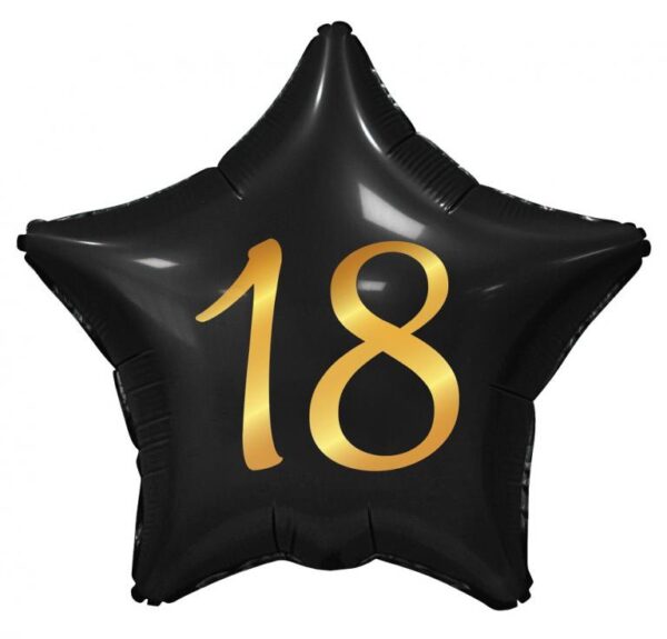Happy Birthday svart 18 stjärnformad folieballong 44 cm