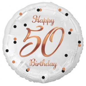 Happy Birthday 50 B&C Vit folieballong 36 cm