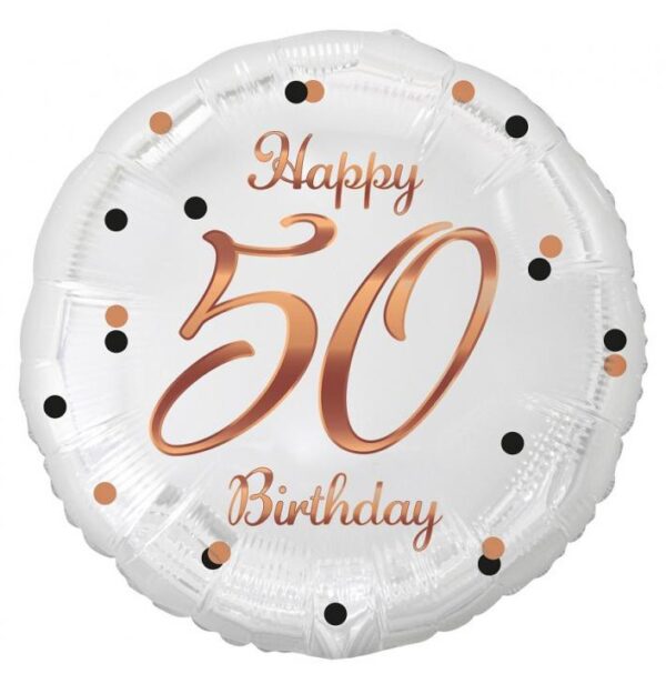 Happy Birthday 50 Folieballong vit 36 cm