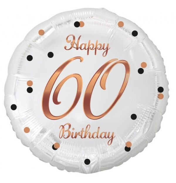 Happy Birthday 60 B&C vit folieballong 36 cm