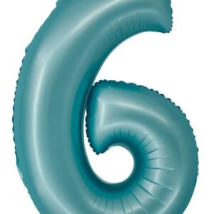 Number Light Blue Mat Blå Siffra 6 Folieballong 76 cm