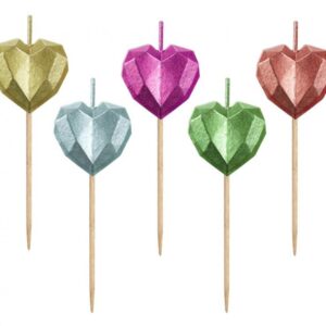 Love Metallic Heart hjärtformade tårtljus, 5 st