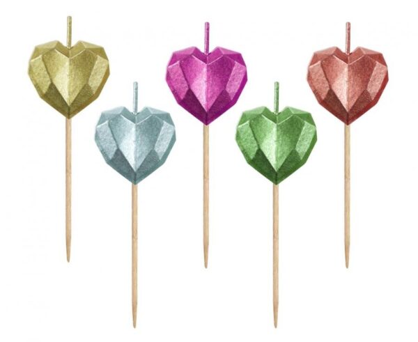 Love Metallic Heart hjärtformade tårtljus, 5 st