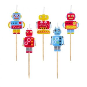 Robot tårtljus, set med 5 stycken