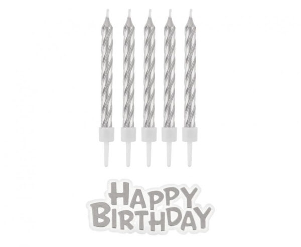 Happy Birthday B&C Silver ljusset 16 delar 8 cm