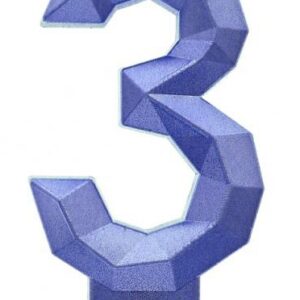 Number Diamond Metallic Blå Siffra 3 Ljus, Tårtljus