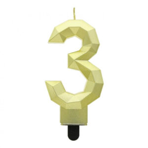 Number Diamond Metallic Guld Siffra 3 Tårtljus