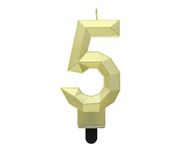 Number diamantmetallisk guld siffertårtljus 5